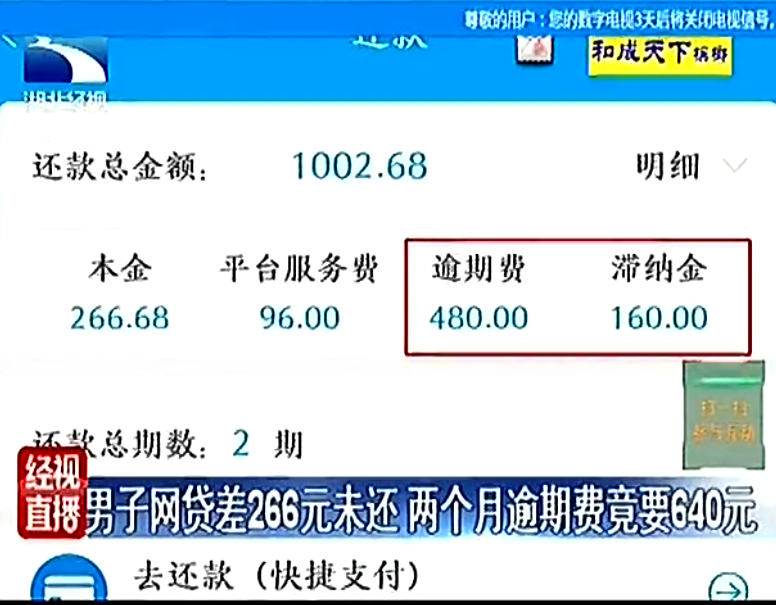 男子网贷差266元未还，两个月逾期费竟要640元，这账咋算的？